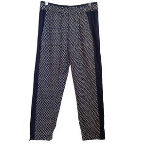 Zara Woman Pants Blue White Block Print Pull On Elastic Waist Womens Medium